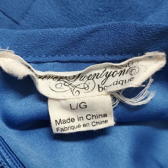 Forever Twenty One Forever 21 Boutique blue spaghetti strap pleated dress  Sz L - Picture 7 of 7